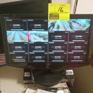 Zosi security system with AOC LCD monitor and assorted dome cameras. Includes multi-channel DVR receiver, AOC monitor, and ceiling-mounted dome securi