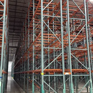 Interack 300 pallet racking. Includes (66) 8'L, (2) 6'L, and (4) 12'L sections. Features 3'8"D x 26'H upright frames with 3.5" cross beams and approxi