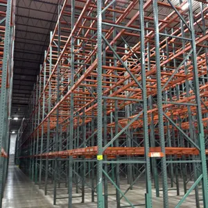 Interlake pallet racking lineup. Includes (66) 8', (2) 6', and (4) 12' sections measuring 3'8"D x 26'H. Features 3.5" cross bars with approximately 4-