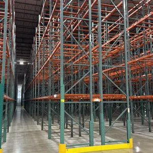 Interack pallet racking system. Features (66) 8', (2) 6', and (4) 12' sections with 3'8"D x 26'H uprights and 3.5" cross bars. Configured with approxi