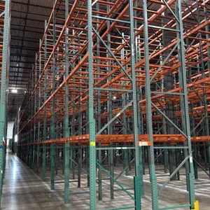 Interack pallet racking system. Includes (66) 8'L, (2) 6'L, and (2) 12'L sections with 3.5" cross bars, providing approximately 4-decks per section. U