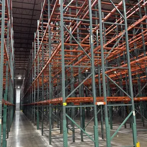 588'L of Interack pallet racking. System consists of (66) 8'L, (2) 6'L, and (4) 12'L sections with 3'8"D x 26'H uprights and 3.5" cross bars (approxim