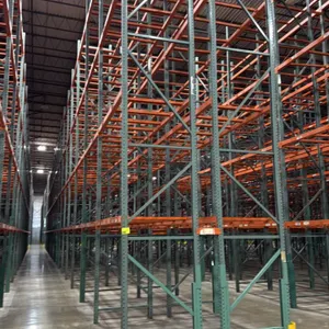 588'L of Interack pallet racking. Includes (66) 8'L, (2) 6'L, and (4) 12'L sections. Dimensions: 3'8"D x 26'H. Features 3.5" cross bars with approxima