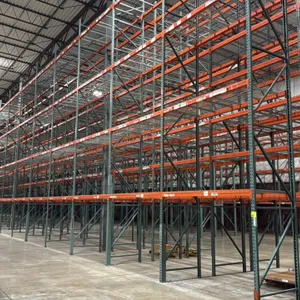 Interlake pallet racking system. Includes (132) 8', (2) 6', and (10) 12' beams, 3'8"D x 26'H uprights, and 3.5" cross bars. Features approximately 4-d