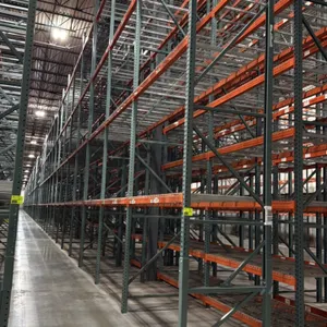 1,136'L of Interack pallet racking. Configuration includes (130) 8' and (8) 12' sections. Uprights measure 3'8"D x 26'H. Features 3.5" crossbeams with