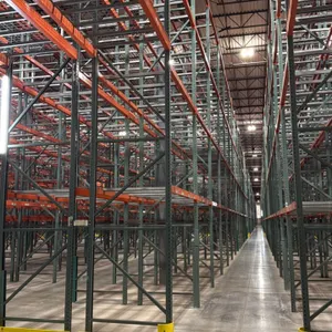 1160'L of Interack pallet racking. Comprises (130) 8' bays and (10) 12' bays. Dimensions: 3'8"D x 26'H uprights with 3.5" crossbeams. Configuration fe