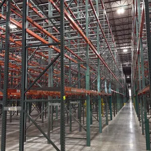 1,136'L of Interack pallet racking. Includes (130) 8'L and (8) 12'L sections. Uprights measure 26'H x 3'8"D. Features 3.5" cross bars with approximate