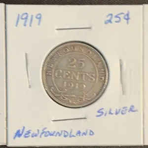 Three Newfoundland Silver Coins: 1917, 1919 50 Cents, 1940 5 Cents