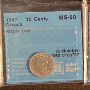 Three Slabbed Canadian Dimes 1947, 1968 Certified
