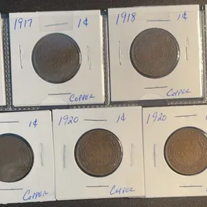 1916-1920 Canadian Large Cent Copper Coins (7)