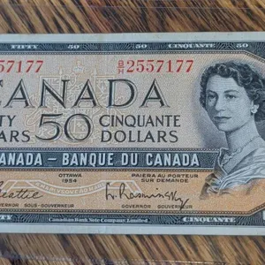 1954 Canada $50 Banknote, Queen Elizabeth II, Poker Hand Note