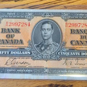 1937 Bank of Canada $50 Bill, King George VI, Serial #2997284
