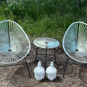 Outdoor Bistro Set w/ 2 Acapulco-Style Chairs, Table & Ceramic Buddha Heads