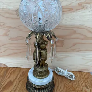 Crystal and Metal Table Lamp with Cherub and Marble Base 21 inches tall