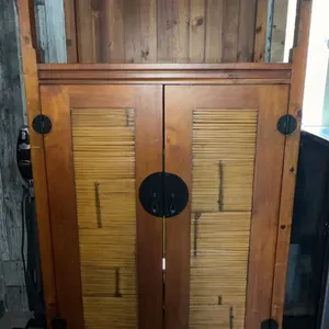 Wooden Armoire With Louvered Doors and Drawer