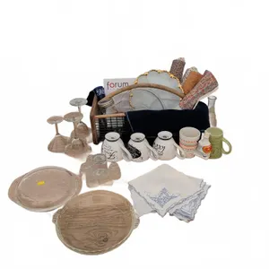 Picnic Pack- Embroidered Linens Basket Pyrex Casserole Dishes & more