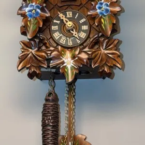 Hand-Carved Wood Cuckoo Clock With Floral Accents