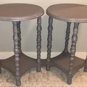 Grey Wooden Round Side Tables with Bobbin Legs