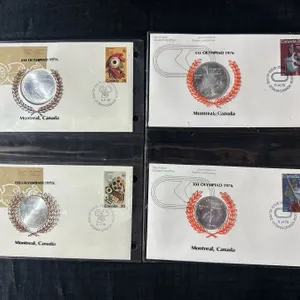 1976 Montreal Olympic First Day Covers with Silver Coins (Set of 4)