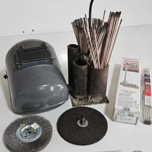 Grouping : Assorted Welding Rods; Welder Mask & Grinding Discs