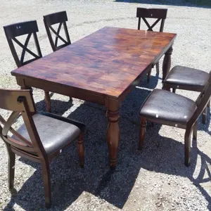 Expandable farm house dining table with 6 chairs