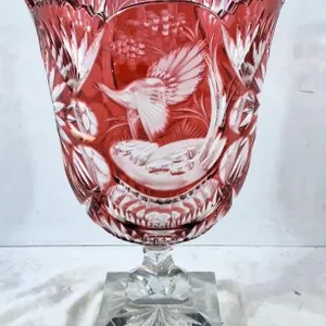 Crystal vase with distinctive cut-to-clear ruby