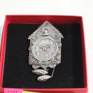 VTG. PEWTER CUCKOO CLOCK BROOCH