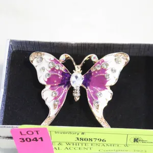 PURPLE & WHITE ENAMEL W CRYSTAL ACCENT