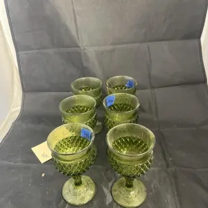 6 - Green Glass Small Goblets