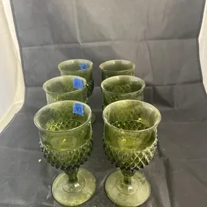 6 - Green Glass Goblets