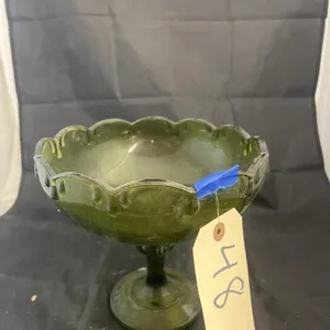 Green Glass Compote Dish