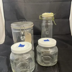 4 Pcs - Clear Glass Canisters & 1 Plastic Canister