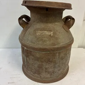 Metal cream can with lid. 17” tall