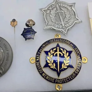 WWI Belgian War Disabled Enamel Brass Badges Pins