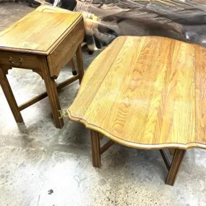 DROP LEAF COFFE AND END TABLE SET OAK FINISH