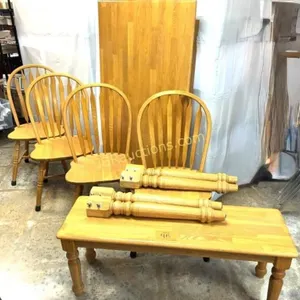 NICE HEAVY TABLE WITH  4 CHAIRS, BENCH SEAT.