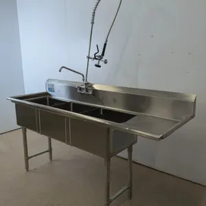 THORINOX 18" X 18" X 11" THREE COMPARTMENT SINK WITH RIGHT DRAIN BOARD & PRE-RINSE