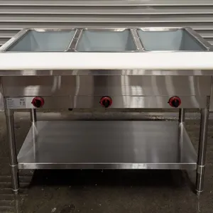NEW OMCAN 47363 3-WELL PROPANE STEAM TABLE WITH CUTTING BOARD & UNDERSHELF