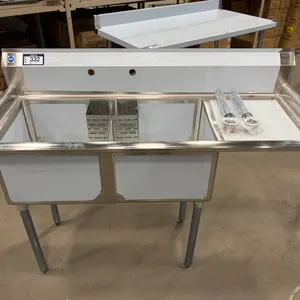 NEW STAINLESS STEEL DOUBLE WELL SINK WITH RIGHT HAND DRAIN BOARD