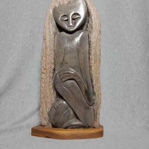 Shona Sculpture with Wooden Base. 18 x 8.5 x 4. A4
