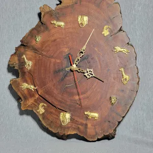 Wild Olive Clock made in Zimbabwe from 500 Year Old Dead Wood. Battery Operated Clock. 15 x 12.5 x 1.5. B1