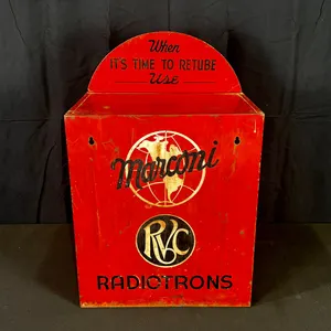 EARLY MARCONI RADIOTRONS METAL TUBE DISPLAY CABINET 16" X 19"