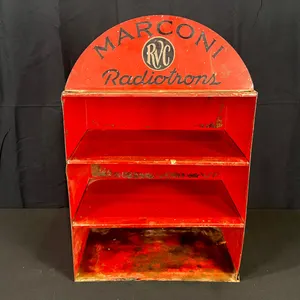 EARLY MARCONI RADIOTRONS METAL TUBE DISPLAY CABINET 16" X 19"