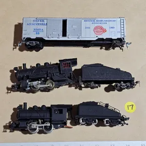 Vintage Model Train Lot with NMRA 25th Anniversary Boxcar and Two Steam Locomotives