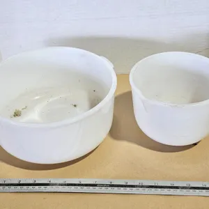 Vintage Sunbeam Glasbake Milk Glass Mixing Bowls Large & Small Set of 2