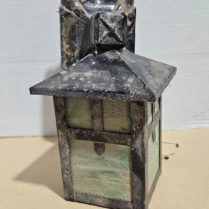 Vintage Mission Arts & Crafts Wall Lantern - Green Slag Glass