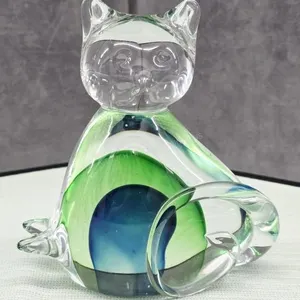 Hand Blown Art Glass Cat Shaped Paperweight