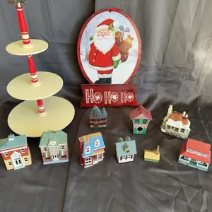 Vintage Christmas Village Ornaments and Three-Tier