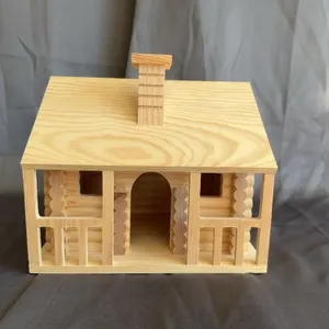 Unfinished Miniature Wooden Log Cabin Model Toy