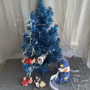 Blue Tinsel Christmas Tree With Miniature Dolls An